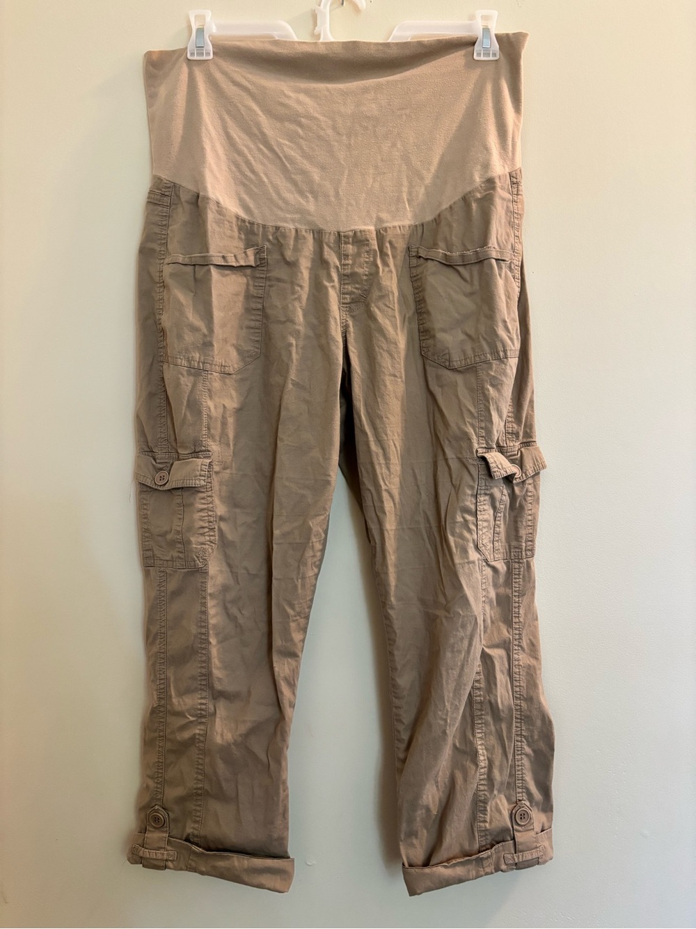 Three Seasons Maternity Cargo Capris in Tan